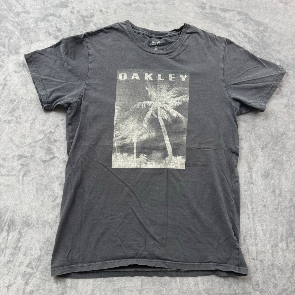 Oakley Mens Graphic T-Shirt Gray Palm Tree Regular Fit Large